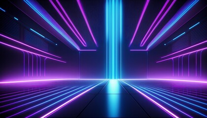 Fototapeta premium futuristic sci fi dark empty background with blue and purple neon lights 3d rendering
