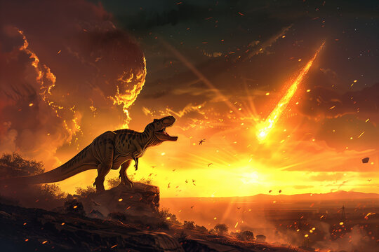 Meteorite and Tyrannosaurus Rex Witness Fiery Celestial Explosion as Blazing Comet Signals End of Prehistoric Era on Earth
