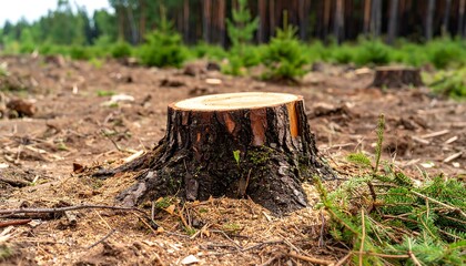 Forest clearing with tree stump