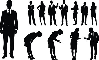 Cad drawing flat vector illustration of diverse business people silhouettes in various poses for professional and corporate design concepts