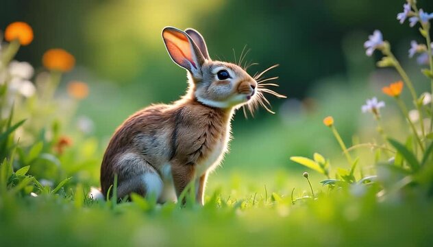 Eastern cottontail roaring softly with soft thumps