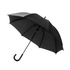 A black umbrella open against a light background
