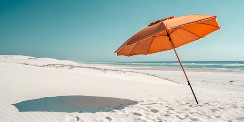 Enjoy sun-kissed days under a vibrant beach umbrella on soft white sand, perfect summer getaway imagery