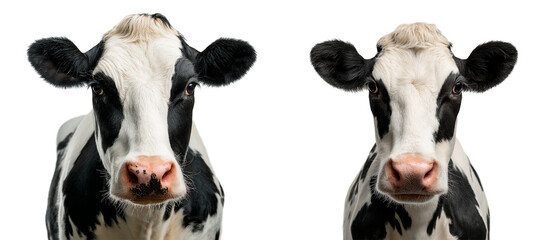 Portrait of a cow isolated on a transparent background, cow clipart  sticker pack