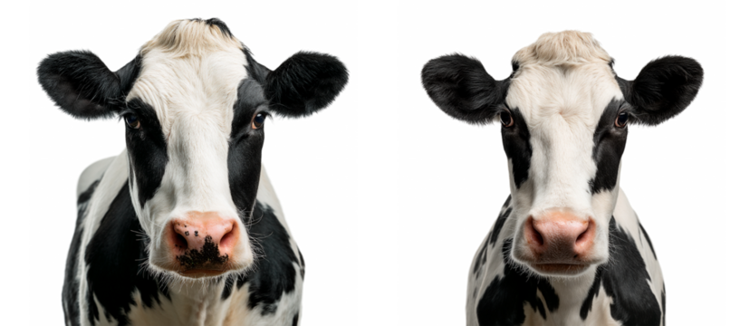 Portrait of a cow isolated on a transparent background, cow clipart  sticker pack