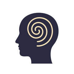 Vector illustration of head with spiral mind on white background, mental confusion