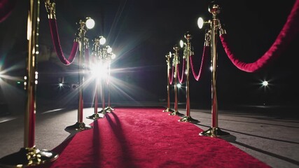 First-person walk on the red carpet with blinding flashes. 
The scene is dynamic, with bright lights and the iconic red carpet beneath your feet, conveying fame, pressure and excitement. - Powered by Adobe