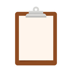 Simple brown clipboard with a silver clip holding a blank paper sheet.