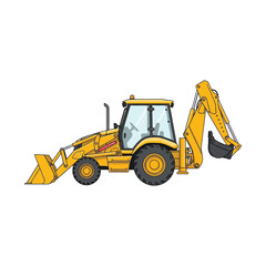 Yellow Construction Excavator with Attached Bucket.