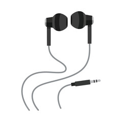 Black In-Ear Headphones with Gray Cable and Audio Jack Connector.