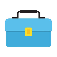 Blue Toolbox with Black Handle and Yellow Latch Illustration.