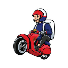 courier riding a motorbike cartoon illustration