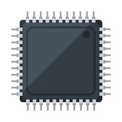 Digital Microchip Processor with Many Pins Vector Illustration.