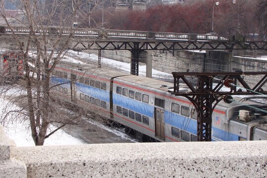 subway trains outside in winter Chicago L - Powered by Adobe