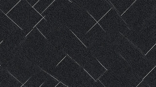 Flat vector illustration of black denim texture, simplified diagonal twill weave pattern, jet black and charcoal geometric lines with ultra-thin white thread accents, seamless repeat 