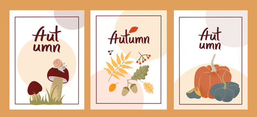 Autumn Greeting Cards Set with Seasonal Elements