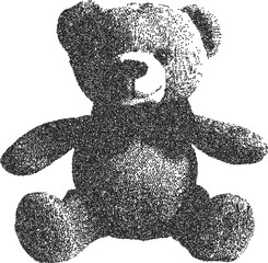 Teddy y2k retro stipple art bear brutalist halftone vector png transparent, toy 2000s photocopy effect tattoo aesthetic