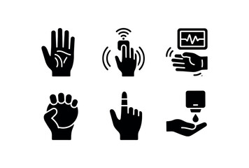 Fototapeta premium solid icon isolated hand dermatoic chart hand gesture sensor hand tremor monitor hand therapy ball hand prosthetic finger hand hygiene station