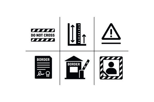solid icon isolated border demarcation tape border margin indicator border threshold gauge border treaty document border guard post border eclusion zone
