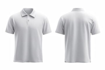 White polo shirt mockup front and back views clean vector template for branding and apparel design isolated on white background