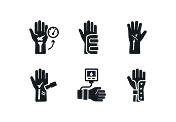 Fototapeta premium solid icon isolated wrist fracture range motion goniometer wrist fracture rehabilitation splint wrist fracture K wire guide wrist fracture ultrasound callus assessment wrist fracture