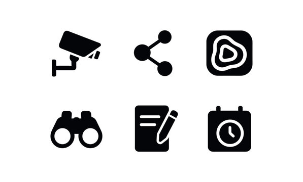 solid icon isolated observation camera rig observation sensor network observation heat map observation binoculars optic observation note taking observation cron schedule