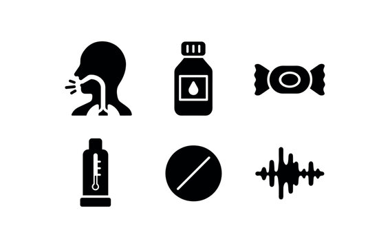 solid icon isolated cough cough refle arc diagram cough syp bottle cough drop wrapper cough peak flow meter cough suppressant tablet cough sound spectrogram