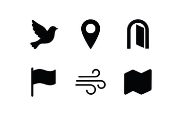 solid icon isolated flying bird empty road marker open door arch liberated banner flag natural wind flow roam map out