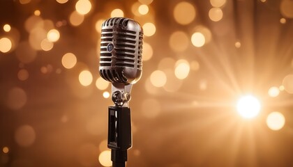 Microphone with bokeh light background, Stand up comedy show, Karaoke or singing contest, Background for poster design, Open mic and jokes show