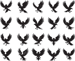 Eagle Silhouette Vector Set – Flying Hawk and Falcon Icons Collection for Logos and Design