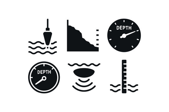 solid icon isolated depth sounding depth chart graph depth compass gauge depth curvature scale depth sonar pinger depth measurement rod