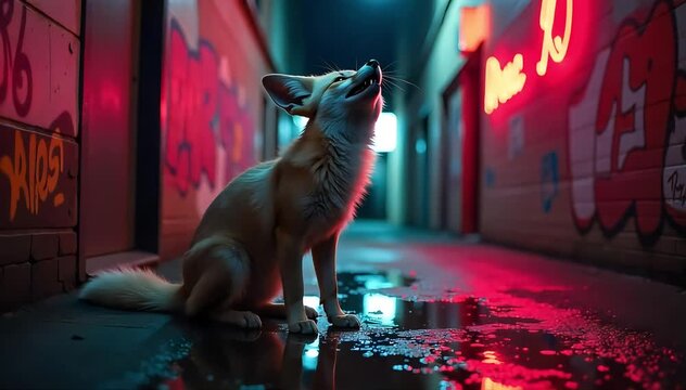 Fennec fox roaring softly with high pitched yips