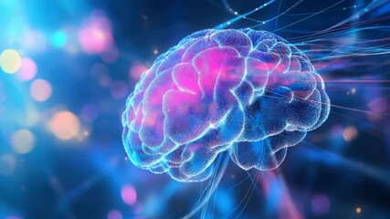 Animated Brain Visualization with Neural Network Connections and Data Flow Depiction - Powered by Adobe