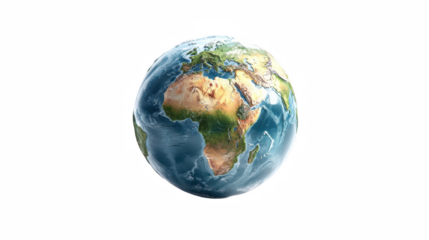 Detailed view of planet Earth showcasing Africa, Europe and Middle East continents, presented on transparent background