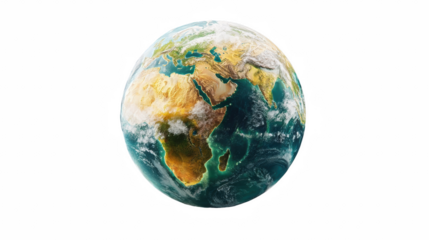 Detailed Earth globe illustration showing continents and oceans isolated on a white background