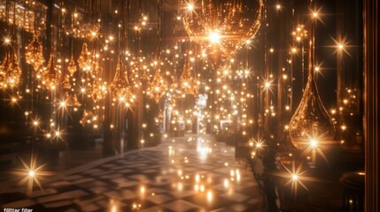 Obraz premium A luminous pathway adorned with sparkling lights.
