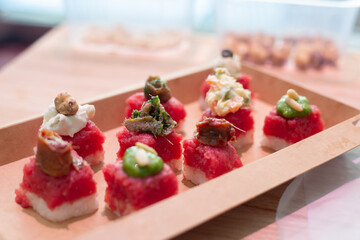 Organic meat sushi. Meat sushi recipe. Step by step preparation. Mixed tray of your choice.