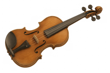 Classic wooden violin isolated on transparent background, ready for music composition or performance