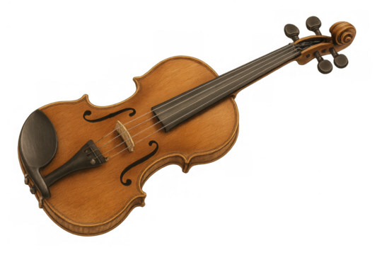 Classic wooden violin isolated on transparent background, ready for music composition or performance