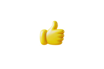 Glossy yellow thumbs up emoji conveys positive approval and agreement isolated on transparent background.