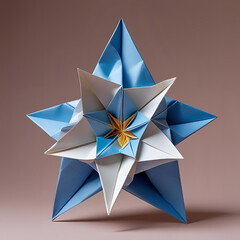 blue star origami on white background