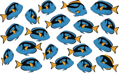 Naklejka premium Animated blue tang fish pattern for ocean themed designs and decorative digital projects