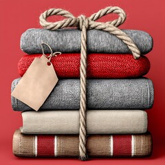 Beautiful Stack of Books Tied Together With Natural Rope and a Blank Gift Tag