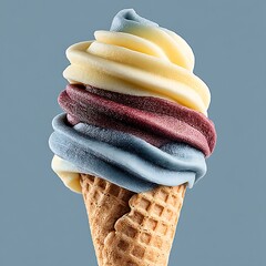 A Delicious Swirl Ice Cream Cone with Three Colorful Layers