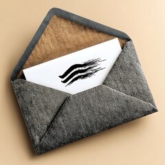 Elegant Textured Envelope with White Card and Artistic Brush Strokes Inside