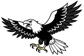 Fototapeta premium Black flying eagle vector silhouette with open wings
