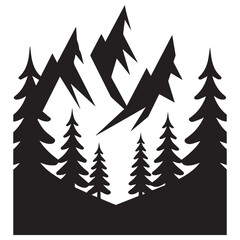 Obraz premium A mountain landscape with pine trees in a forest