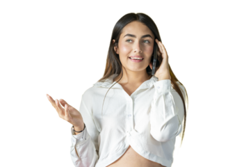 Woman talking on phone and gesturing with hand