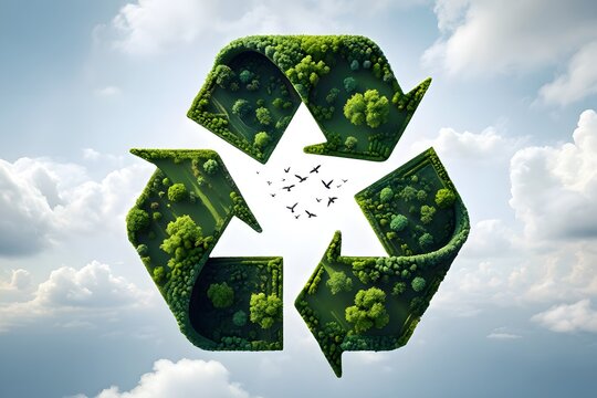 Eco friendly recycling symbol made of green trees and forest concept for earth day
