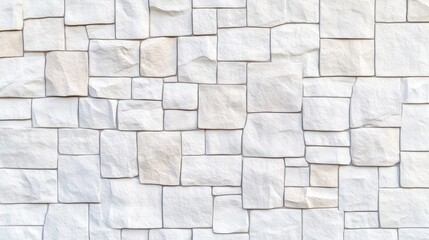 Obraz premium White stone wall texture background pattern design. Stone surface with masonry block design. Wall pattern, white background, abstract arrangement, geometric structure, decorative modern material.